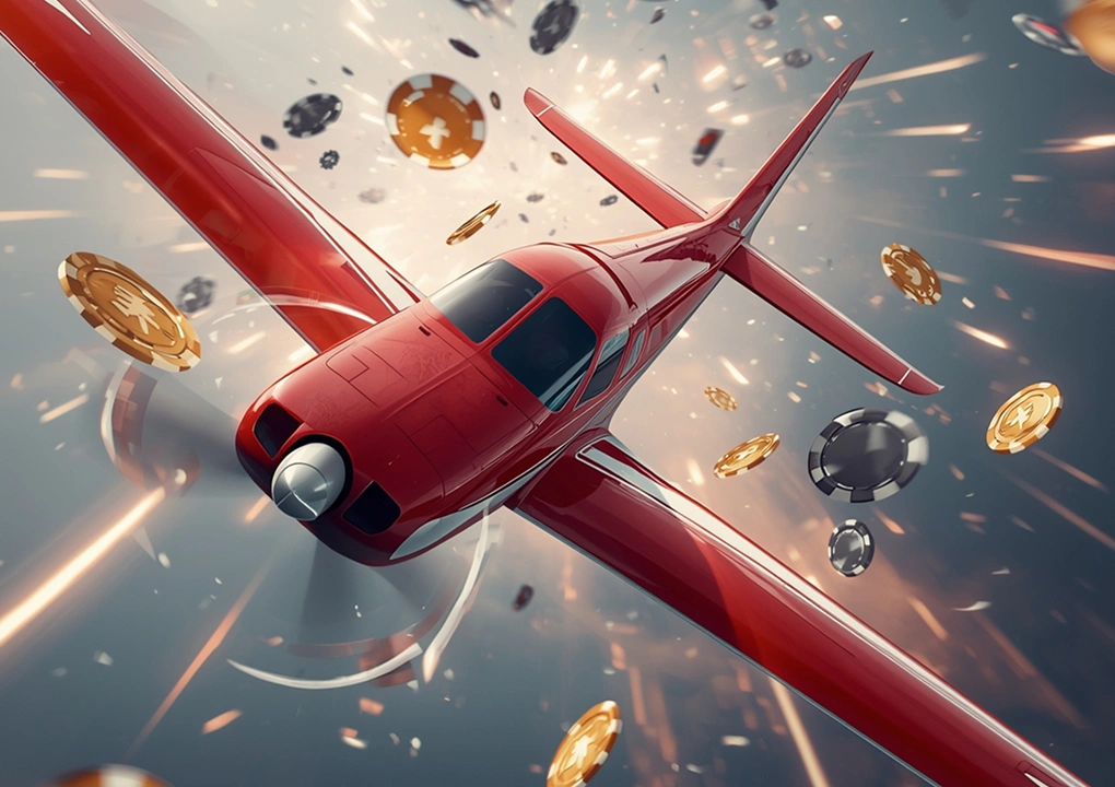 Aviator red aircraft soaring with chips